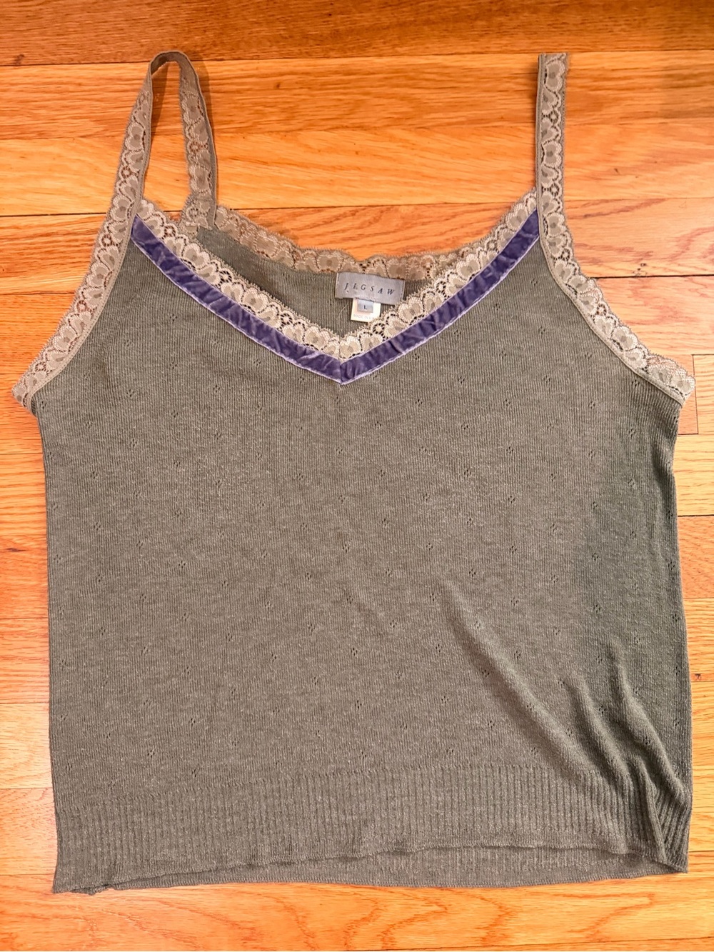 Vintage Jigsaw UK Pointelle Knit Lace Trim Cami Y2K Fairy Grunge Coquette L